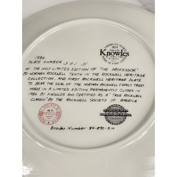 The Professor Plate Wall Decor Year 1986 Fine China 8 1/2" Norman Rockwell Vtg - Picture 13 of 14